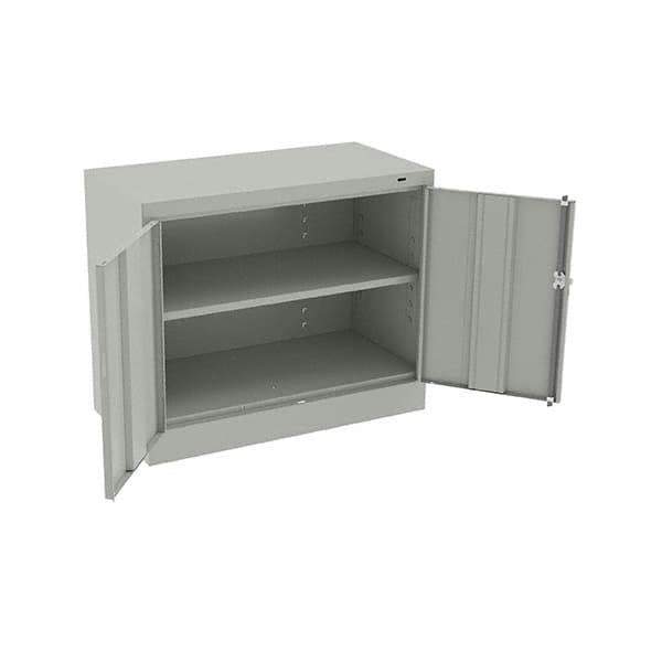 Tennsco - 2 Shelf Locking Storage Cabinet - Steel, 36" Wide x 18" Deep x 30" High, Light Gray - Eagle Tool & Supply