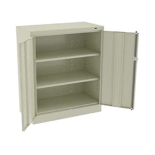 Tennsco - 3 Shelf Locking Storage Cabinet - Steel, 36" Wide x 18" Deep x 42" High, Champagne/Putty - Eagle Tool & Supply