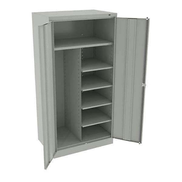 Tennsco - 6 Shelf Combination Storage Cabinet - Steel, 36" Wide x 24" Deep x 72" High, Light Gray - Eagle Tool & Supply