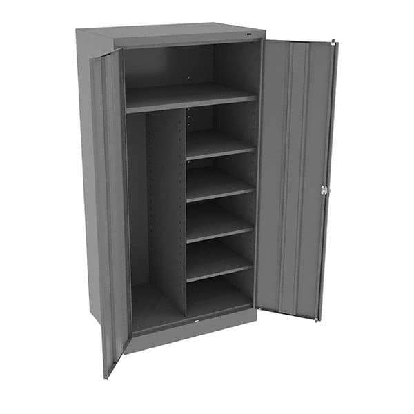 Tennsco - 6 Shelf Combination Storage Cabinet - Steel, 36" Wide x 24" Deep x 72" High, Medium Gray - Eagle Tool & Supply
