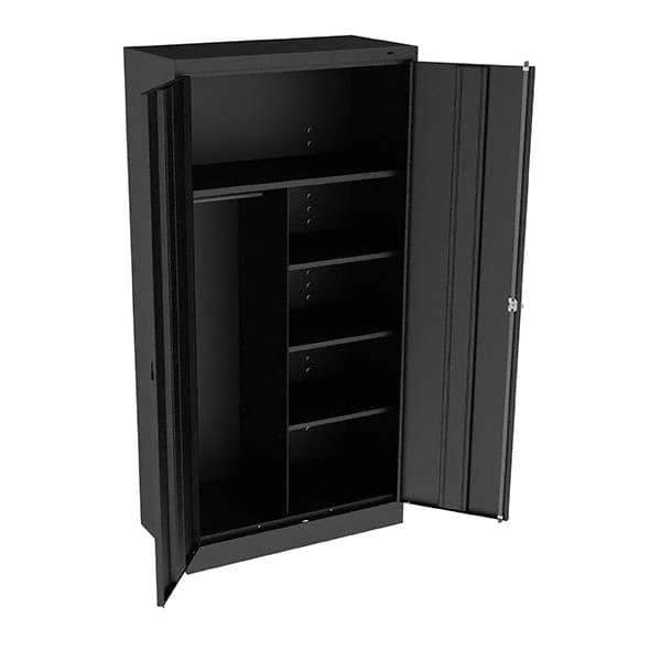 Tennsco - 6 Shelf Combination Storage Cabinet - Steel, 36" Wide x 18" Deep x 72" High, Black - Eagle Tool & Supply
