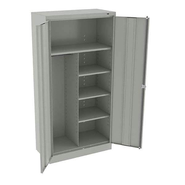 Tennsco - 6 Shelf Combination Storage Cabinet - Steel, 36" Wide x 18" Deep x 72" High, Light Gray - Eagle Tool & Supply