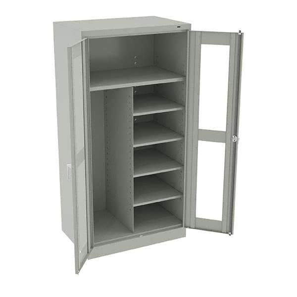 Tennsco - 6 Shelf Combination Storage Cabinet - Steel, 36" Wide x 24" Deep x 72" High, Light Gray - Eagle Tool & Supply