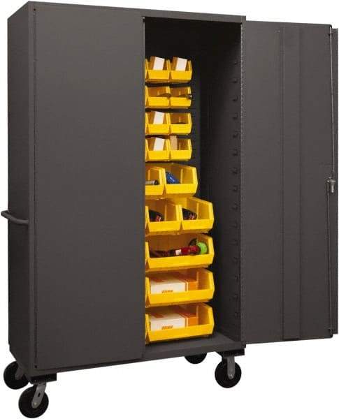 Durham - 42 Bin Mobile Storage Cabinet - Steel, 48" Wide x 24" Deep x 80" High, Yellow - Eagle Tool & Supply