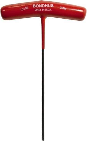 Bondhus - 2mm Hex, T-Handle Cushion Grip, Hex Key - 5-29/32" OAL, Protanium High Torque Steel, Metric System of Measurement - Eagle Tool & Supply