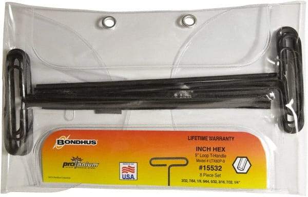 Bondhus - T-Handle Hex Key Set - Hex Range 3/32 to 1/4", Protanium High Torque Steel - Eagle Tool & Supply