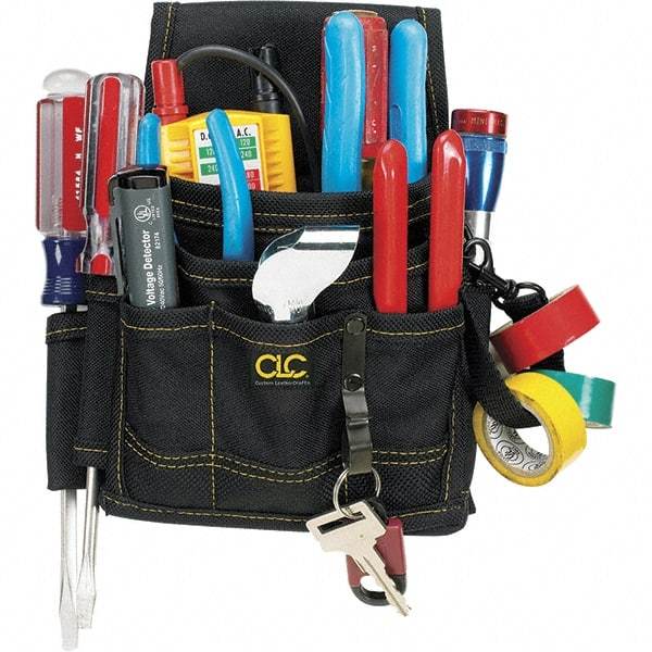 CLC - Electrician's Holster with 9 Pockets - Ballistic Polyester, Black, 7" Wide x 6" High x 2" Deep - Eagle Tool & Supply