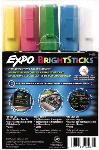 Expo - Blue, Green Pink, Yellow & White Bullet Point Wet Erase Markers - For Use with Black Marker Boards, Fluorescent Light Boards, Glass Boards & White Boards - Eagle Tool & Supply