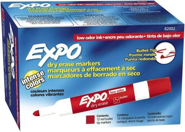 Expo - Red Low Odor Bullet Tip 12 Pack Dry Erase Markers - For Use with Dry Erase Marker Boards - Eagle Tool & Supply