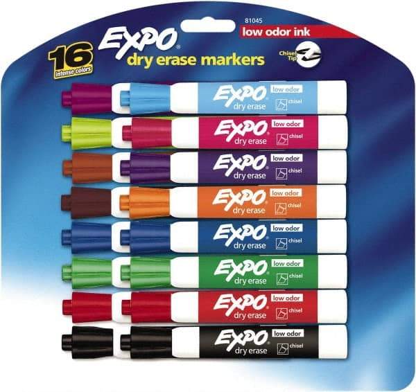 Expo - Assorted Colors, Low Odor Chisel Tip 16 Pack Dry Erase Markers - For Use with Dry Erase Marker Boards - Eagle Tool & Supply