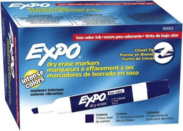 Expo - Blue Low Odor Chisel Tip 12 Pack Dry Erase Markers - For Use with Dry Erase Marker Boards - Eagle Tool & Supply