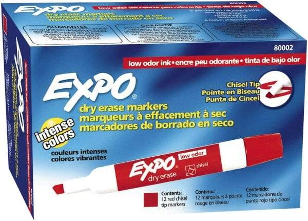 Expo - Red Low Odor Chisel Tip 12 Pack Dry Erase Markers - For Use with Dry Erase Marker Boards - Eagle Tool & Supply