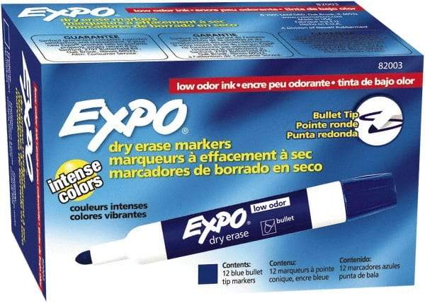 Expo - Blue Low Odor Bullet Tip 12 Pack Dry Erase Markers - For Use with Dry Erase Marker Boards - Eagle Tool & Supply
