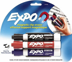 Expo - Chisel Tip 3 Pack with Dry Eraser - Includes Black, Red & Purple & Eraser, For Use with Dry Erase Marker Boards - Eagle Tool & Supply