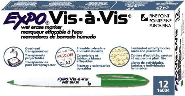 Expo - Green Fine Tip 12 Pack Wet Erase Markers - For Use with Dry Erase Marker Boards - Eagle Tool & Supply
