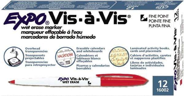 Expo - Red Fine Tip 12 Pack Wet Erase Markers - For Use with Dry Erase Marker Boards - Eagle Tool & Supply