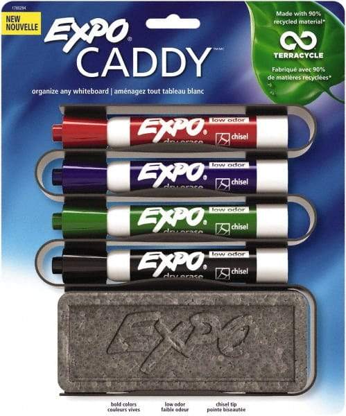 Expo - Red, Black, Blue & Green Low Odor Chisel Tip Markers 4 Pack Dry Erase Markers - Includes Eraser & Caddy Organizer, For Use with Dry Erase Marker Boards - Eagle Tool & Supply