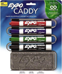 Expo - Red, Black, Blue & Green Low Odor Chisel Tip Markers 4 Pack Dry Erase Markers - Includes Eraser & Caddy Organizer, For Use with Dry Erase Marker Boards - Eagle Tool & Supply