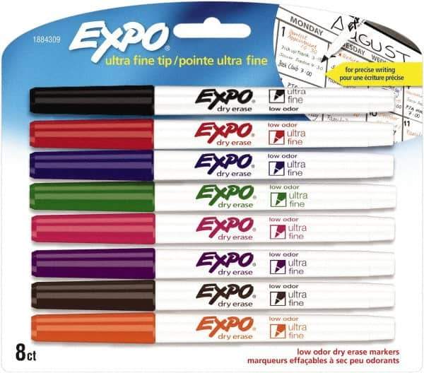 Expo - Black, Blue, Brown, Green, Orange, Pink, Purple & Red Low Odor Ultra Fine Tip 8 Pack Dry Erase Markers - For Use with Dry Erase Marker Boards - Eagle Tool & Supply