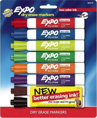 Expo - Black, Blue, Brown, Green, Orange, Pink, Purple & Red Low Odor Chisel Tip 8 Pack Dry Erase Markers - For Use with Dry Erase Marker Boards - Eagle Tool & Supply