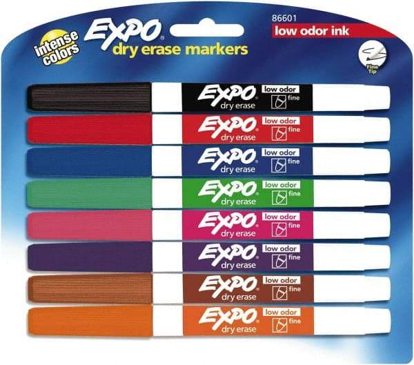 Expo - Black, Blue, Brown, Green, Orange, Pink, Purple & Red Low Odor Fine Tip 8 Pack Dry Erase Markers - For Use with Dry Erase Marker Boards - Eagle Tool & Supply