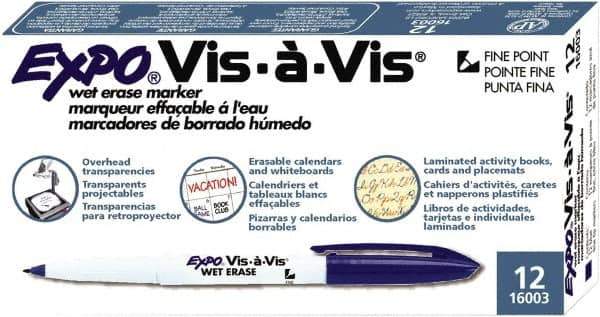 Expo - Blue Fine Tip 12 Pack Wet Erase Markers - For Use with Dry Erase Marker Boards - Eagle Tool & Supply