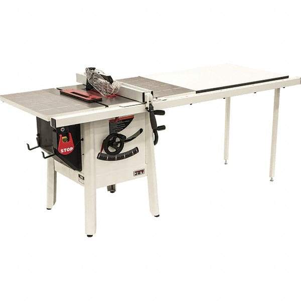 Jet - 10" Blade Diam, 5/8" Arbor Diam, 1 Phase Table Saw - 1-3/4 hp, 27" Wide, 115 Volt, 3-1/8" Cutting Depth - Eagle Tool & Supply