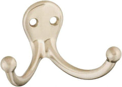 National Mfg. - 2" Wide x 1" High x 0.11" Thick, Double Prong Robe Hook - 1-3/4" Projection, Satin Nickel - Eagle Tool & Supply