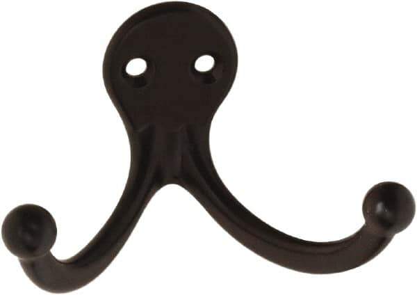 National Mfg. - 2" Wide x 1" High x 0.11" Thick, Double Prong Robe Hook - 1-3/4" Projection, Oil Rubbed Bronze - Eagle Tool & Supply