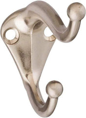 National Mfg. - 1" Wide x 2" High x 0.11" Thick, Double Coat & Hat Hook - 2-3/4" Projection, Satin Nickel - Eagle Tool & Supply