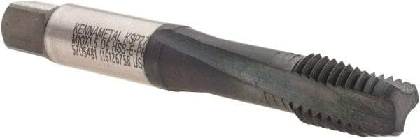 Kennametal - M10x1.50 Metric Coarse 3 Flute 6H Modified Bottoming Spiral Flute Tap - Vanadium High Speed Steel, AlCrTiN Finish, 2-15/16" OAL, Right Hand Flute, Right Hand Thread, D6, Series T692 - Eagle Tool & Supply