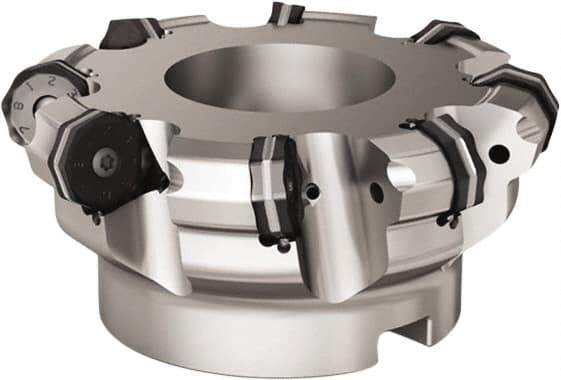 Seco - 8 Inserts, 5.311" Cutter Diam, 0.0787" Max Depth of Cut, Indexable High-Feed Face Mill - 1.5748" Arbor Hole Diam, 0.6457" Keyway Width, 2.4803" High, R220.21 Toolholder, ON.. 09.. Inserts - Eagle Tool & Supply