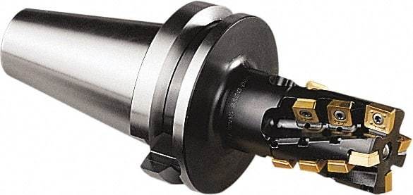 Seco - 50mm Cut Diam, 77mm Max Depth of Cut, 250mm OAL, Indexable Square Shoulder Helical End Mill - BT50 Taper Shank, 90° Lead Angle, Series Turbo - Eagle Tool & Supply