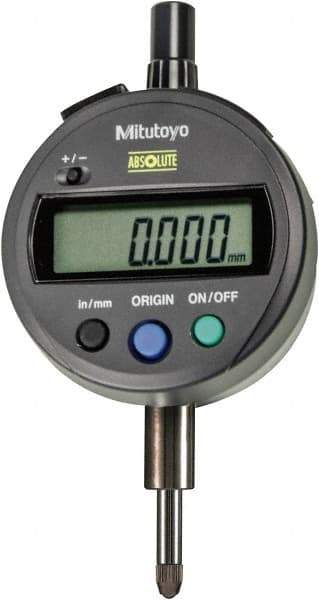 Mitutoyo - 0 to 12.7mm Range, 0.0005" Graduation, Electronic Drop Indicator - Lug Back, Accurate to 0.001", English & Metric System, LCD Display - Eagle Tool & Supply