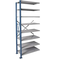 Hallowell - 8 Shelf Add-On Extra Heavy-Duty Open Steel Shelving - 1 Lb Capacity, 48" Wide x 123" High x 18" Deep, Blue/Platinum - Eagle Tool & Supply