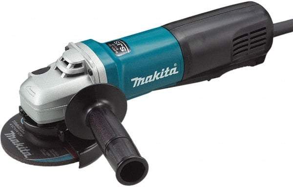 Makita - 4-1/2" Wheel Diam, 10,500 RPM, Corded Angle & Disc Grinder - 5/8-11 Spindle, 120 Volts, 10 Amps - Eagle Tool & Supply