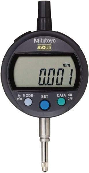 Mitutoyo - 0 to 12.7mm Range, 0.001mm Graduation, Electronic Drop Indicator - Flat Back, Accurate to 0.003mm, Metric System, LCD Display - Eagle Tool & Supply