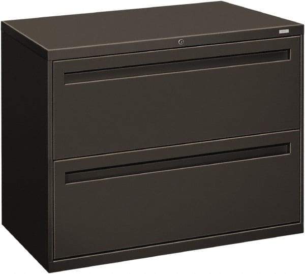 Hon - 36" Wide x 28-3/8" High x 19-1/4" Deep, 2 Drawer Lateral File - Steel, Charcoal - Eagle Tool & Supply