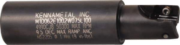Kennametal - 1-1/4" Cut Diam, 0.392" Max Depth of Cut, 1-1/4" Shank Diam, 3.88" OAL, Indexable Square Shoulder End Mill - EC10.., EP10.. Inserts, Weldon Shank, 0° Lead Angle, Through Coolant - Eagle Tool & Supply