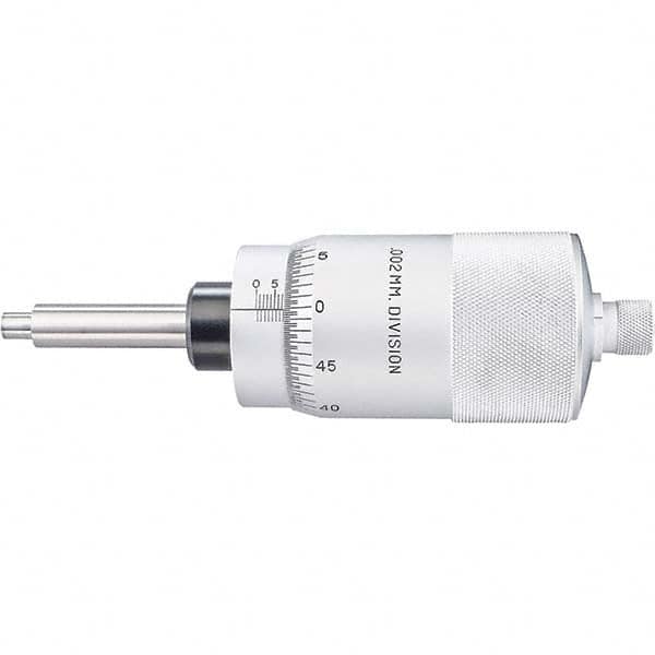 Starrett - 25mm, 2-1/16 Inch Plain Thimble, 5/16 Inch Diameter x 2-7/16 Inch Long Spindle, Mechanical Micrometer Head - Eagle Tool & Supply