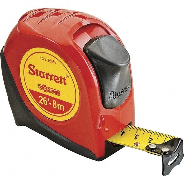 Starrett - 26' x 1" Yellow Blade Tape Measure - 1/16" & 1mm Graduation, S9 Graduation Style, Red Case - Eagle Tool & Supply