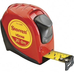 Starrett - 26' x 1" Yellow Blade Tape Measure - 1/16" & 1mm Graduation, S9 Graduation Style, Red Case - Eagle Tool & Supply