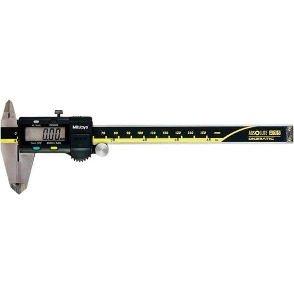 Mitutoyo - 0 to 6" Range 0.01mm Resolution, Electronic Caliper - Steel with 40mm Carbide-Tipped Jaws, 0.001" Accuracy, SPC Output - Eagle Tool & Supply
