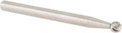 Cle-Line - 1/8" Cut Diam, 1/8" Shank Diam, Ball Head Single Cut Burr - Carbide, 1/8" LOC, 1-1/2" OAL - Eagle Tool & Supply