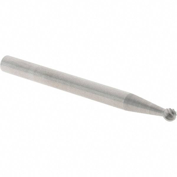 Cle-Line - 3/32" Cut Diam, 1/8" Shank Diam, Ball Head Single Cut Burr - Carbide, 3/32" LOC, 1-1/2" OAL - Eagle Tool & Supply