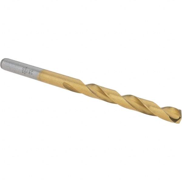 Chicago-Latrobe - 5mm 135° Cobalt Jobber Drill - TiN Finish, Right Hand Cut, Spiral Flute, Straight Shank, 86mm OAL, Split Point - Eagle Tool & Supply