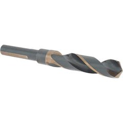 Cle-Line - 45/64" Drill, 118° Point, High Speed Steel Silver Deming & Reduced Shank Drill Bit - Oxide/Gold Finish, 6" OAL, Flats on Shank, 3-1/8" Flute Length, Right Hand Cut, Split Point, Spiral Flute, Regular Spiral - Eagle Tool & Supply