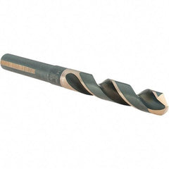 Cle-Line - 14mm Drill, 118° Point, High Speed Steel Silver Deming & Reduced Shank Drill Bit - Oxide Finish, 6" OAL, Flats on Shank, 79mm Flute Length, Right Hand Cut, Split Point, Spiral Flute, Regular Spiral - Eagle Tool & Supply