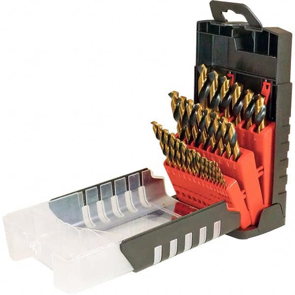 Cle-Force - 1/16 to 1/2", 135° Point, Oxide/Gold Finish, High Speed Steel Maintenance Length Drill Bit Set - Eagle Tool & Supply