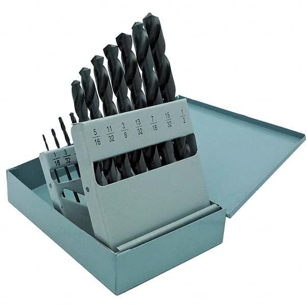 Cle-Force - 1/16 to 1/2", 135° Point, Oxide Finish, High Speed Steel Jobber Length Drill Bit Set - Eagle Tool & Supply